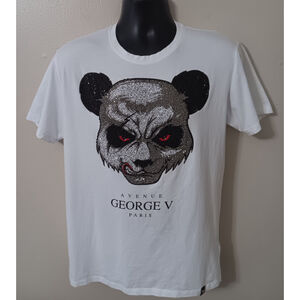 Avenue George V Paris Men's Large T-shirt Panda Rhinestones Authentic Designer